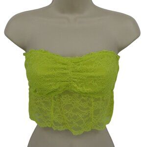 American Eagle Women Medium Yellow Floral Lace Strapless Bralette Bra Bandeau